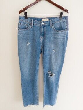 HATCH The Boyfriend Maternity Jeans Light Wash Distressed Elastic Wedge Size 29